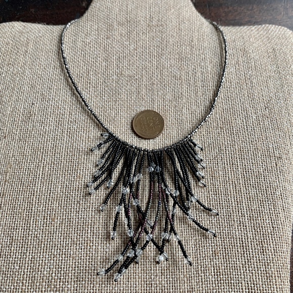 Waterfall Hematite Seed Bead & Crystal Swag/Fringe Choker Necklace - Goth Choker - Picture 7 of 7